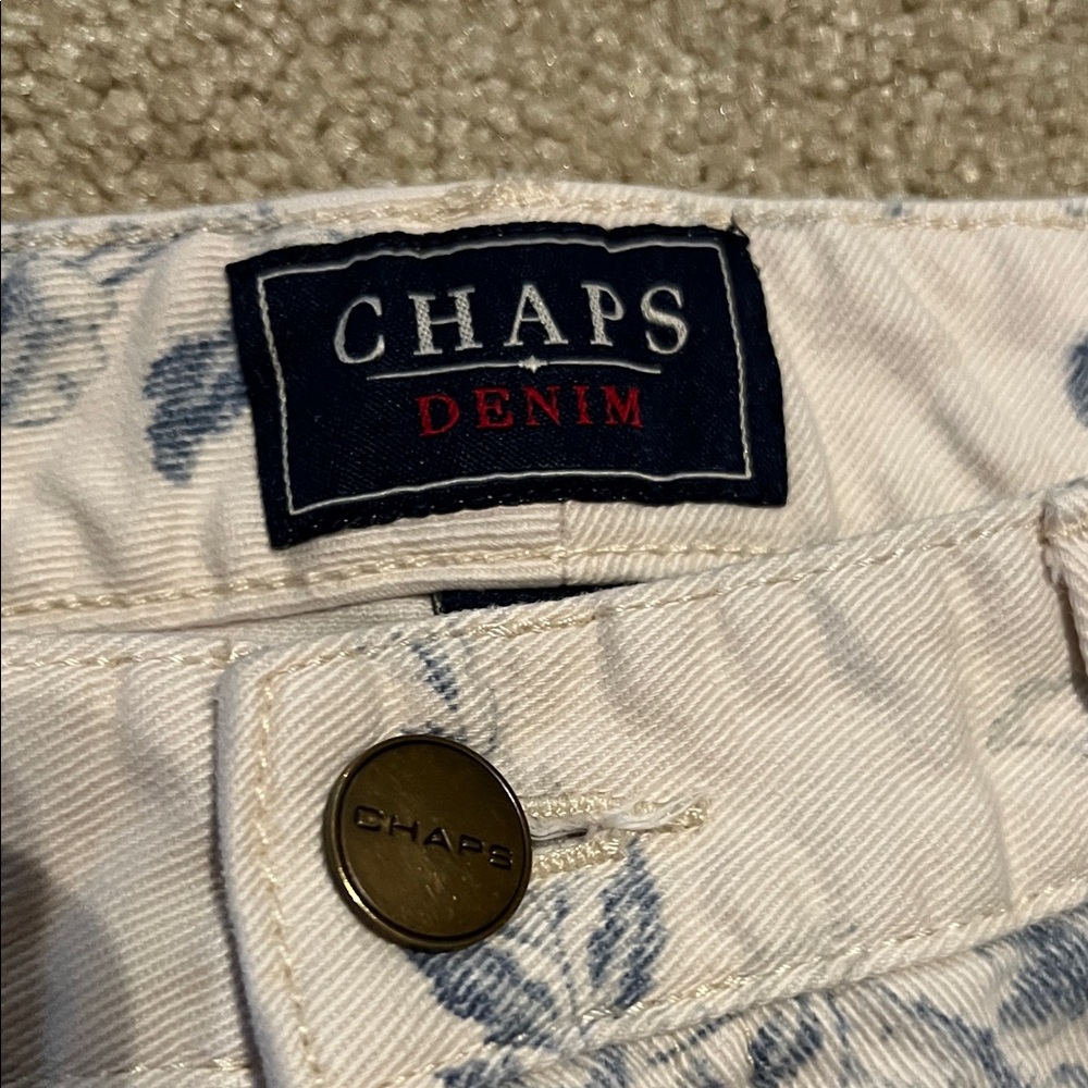 Chaps White Jeans with Blue Floral Print